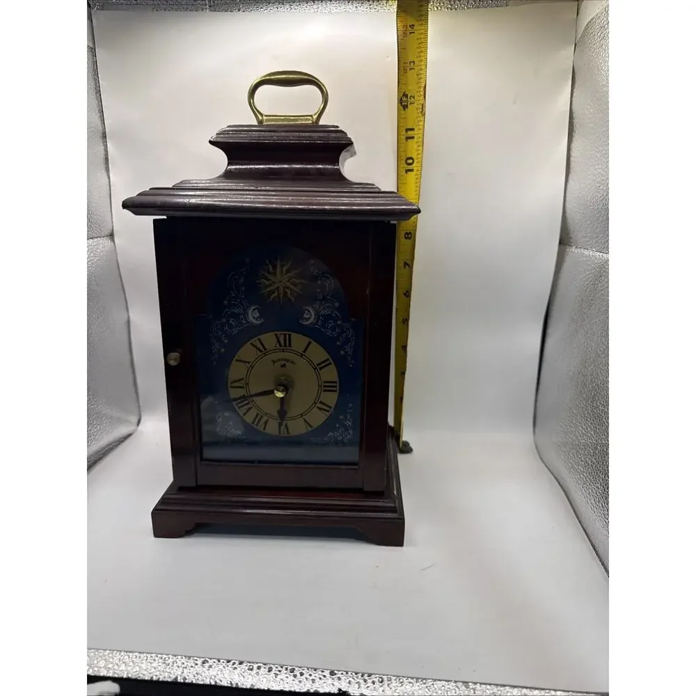 Vintage Kensington Wood Mantel Chime Clock Celestial Style Works *